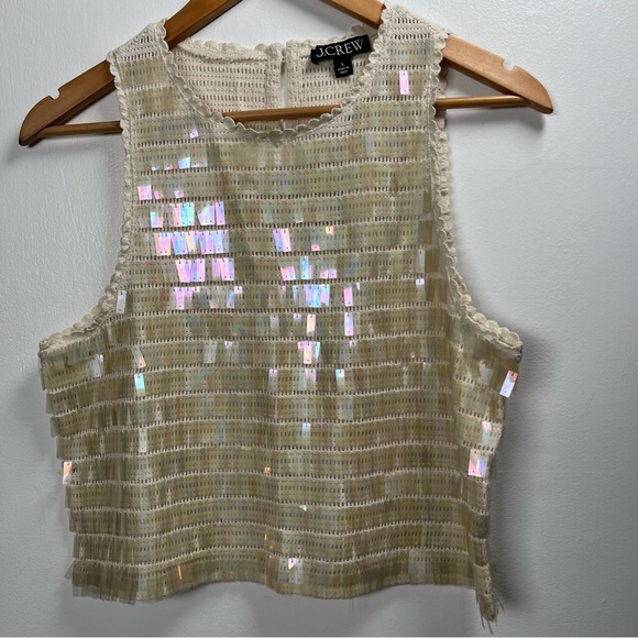 J.Crew Crochet Sequin Tank Top Scalloped Trim Size XS,S, M New Natural - Picture 4 of 16
